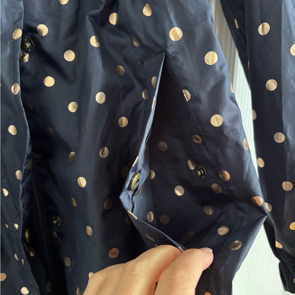 Joules Navy and Rose Gold Polka Dot Raincoat - Picture 4 of 10